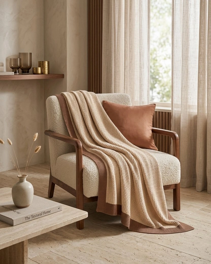 Плед с кантом  "LOUNGE", р-р: 150 х 200см, ТМ "Luxberry" цвет: льняной/мусс мокко