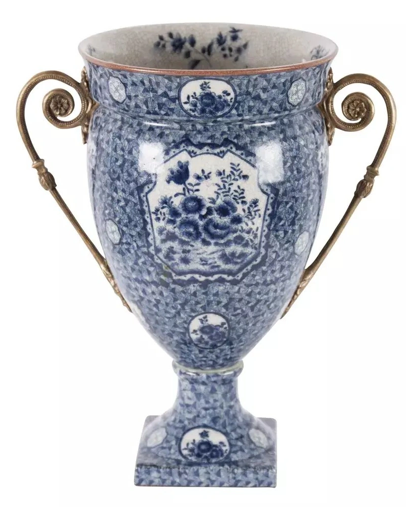 Ваза, бело-синий цвет H: 34 cm W: 30 cm D: 20 cm, фарфор, бронза