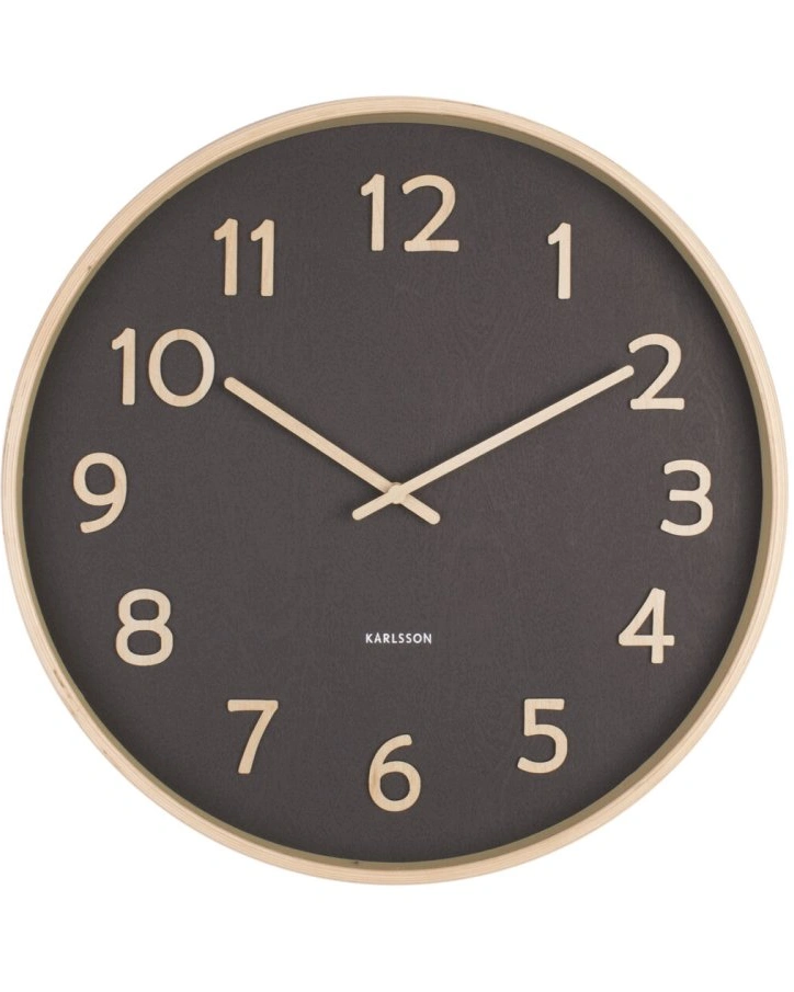 Часы настенные Karlsson PURE black, черный, дерево американская липа, 40х40х4,5см, бесшумный механи