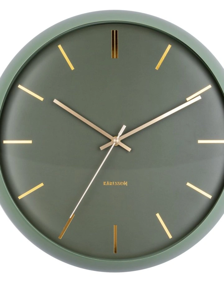 "Часы настенные Karlsson GLOBE green, зеленый, металл, стекло 40х40х12 см, бесшумный механизм, бата