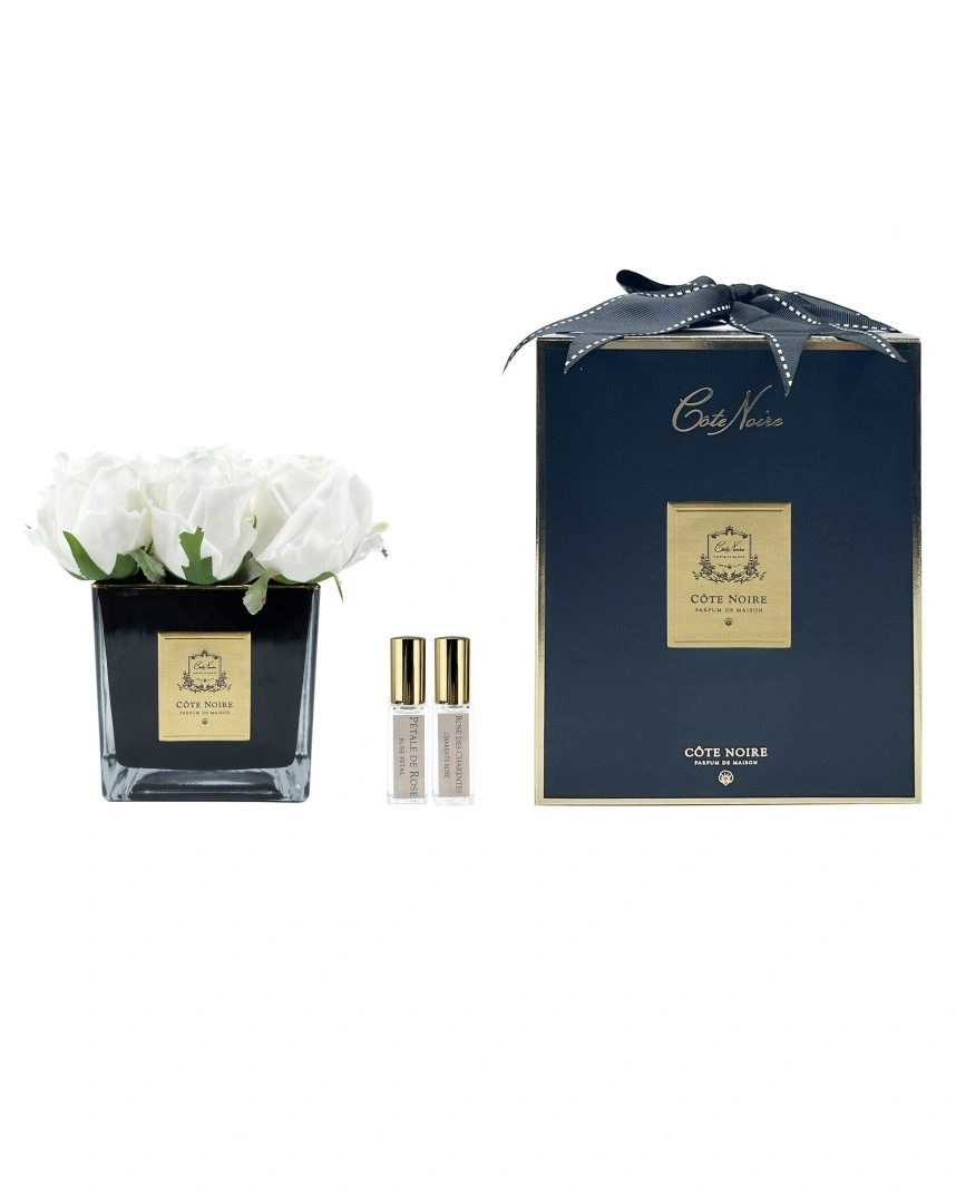 SQUARE 9 ROSE ivory blackБукет 9 роз, цвет слоновая кость, квадратная черная ваза