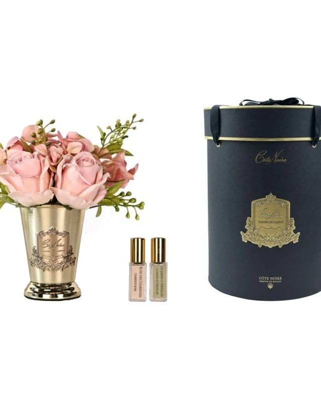 Summer Posy PinkДиффузор букет розы с гортензиями, розовый, золотая ваза, металл, спрей 10 мл*2шт