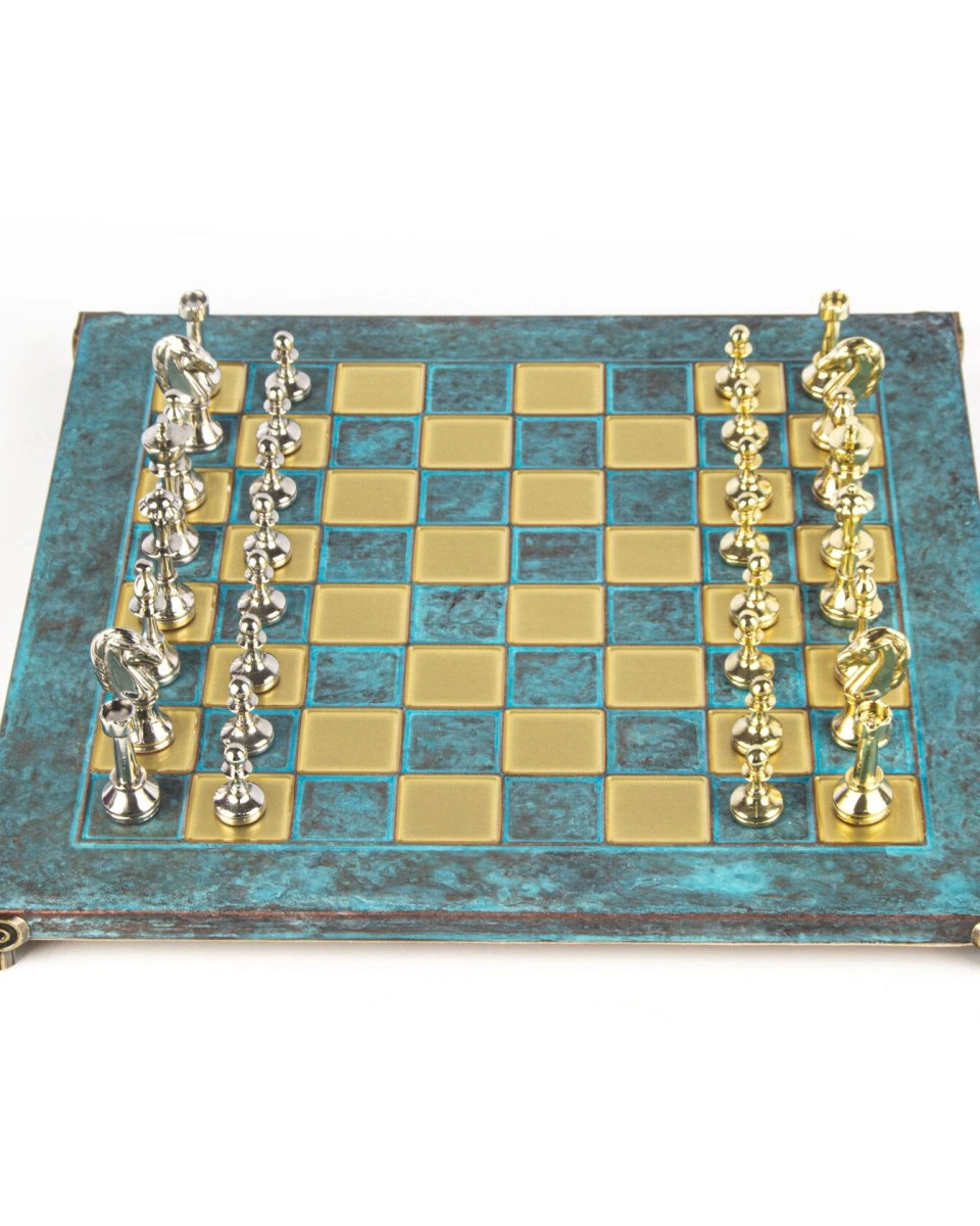 CLASSIC METAL CHESSШахматы классические, 44х44 см, золото с серебром, патина, бирюзовый, металл