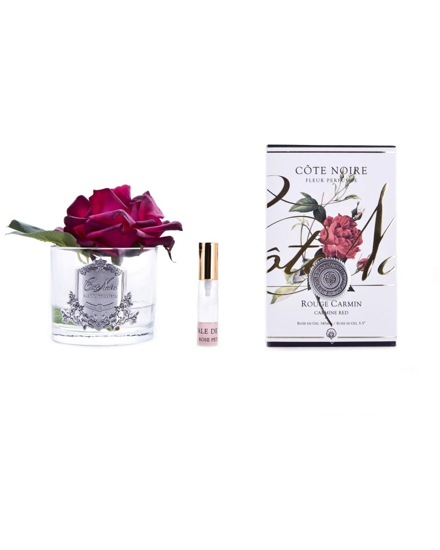 Роза-диффузор FRENCH ROSE carmine red, красный, прозрачная ваза, 1 спрей 10 мл