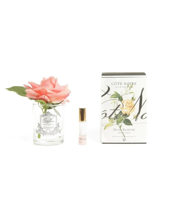 Роза-диффузор FRENCH ROSE white peach, цвет коралловый, прозрачная ваза, 1 спрей 10мл