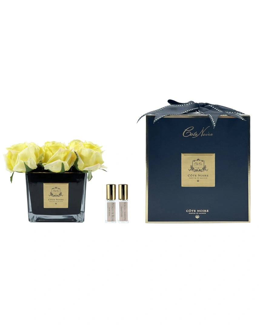 SQUARE 9 ROSE yellow blackБукет 9 роз, цвет желтый, квадратная черная ваза
