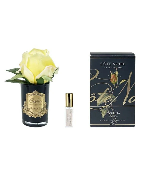 Бутон розы диффузор ROSE BUD yellow желтый, черная ваза, 1 спрей 5 мл