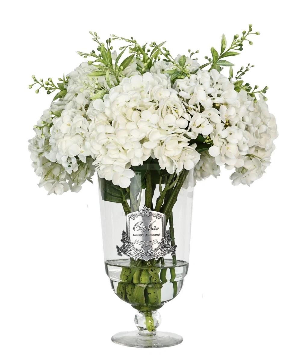 Grand summer hydrangeas White SilverБукет гортензий, белый, 2 спрея по 10 мл , серебряный декор