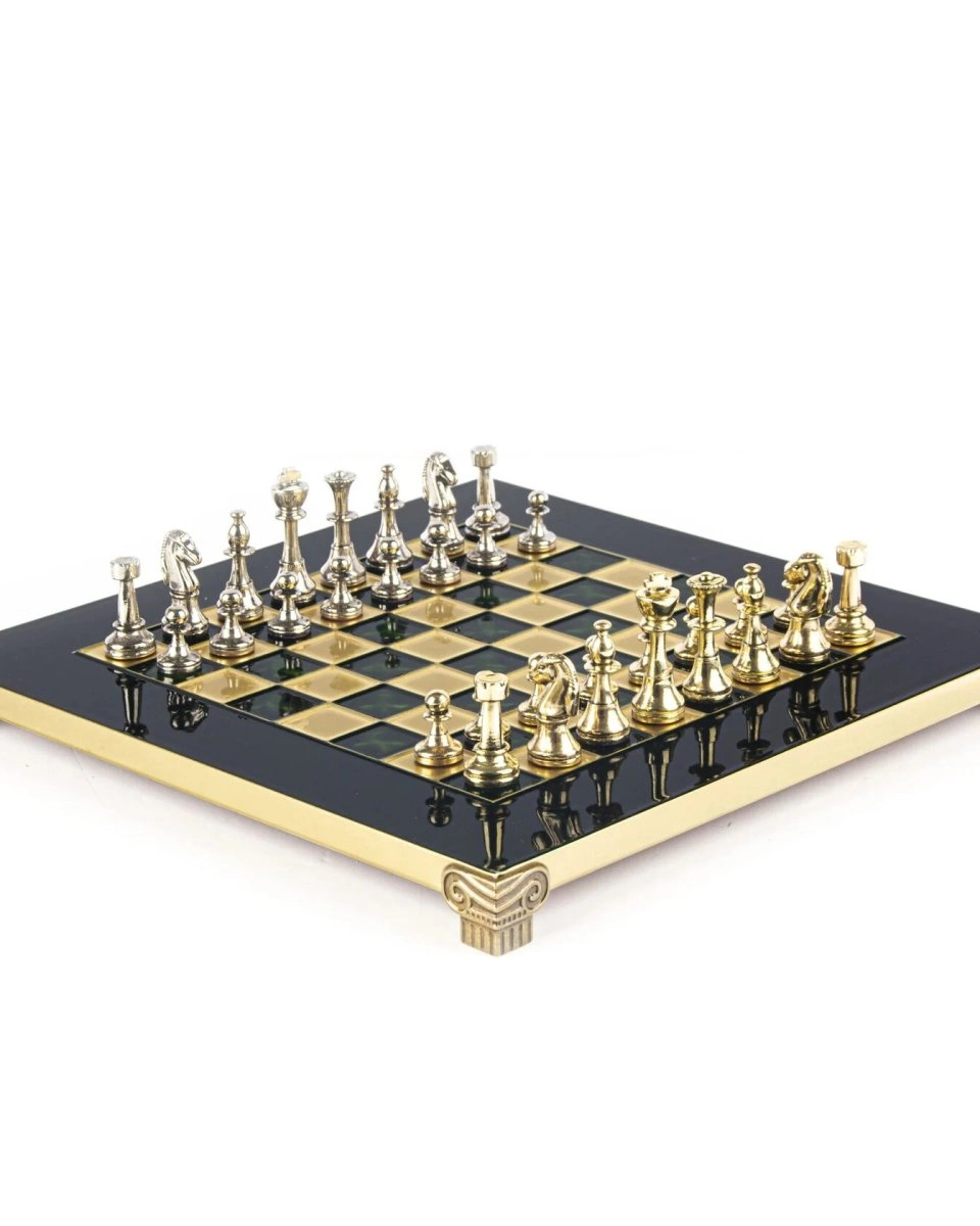 CLASSIC METAL CHESSШахматы классические, золото с серебром, зеленый, 28х28 см, металл