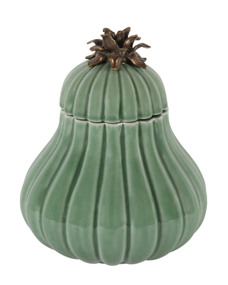 BOX PUMPKIN GREENШкатулка зеленая в форме тыквы, фарфор, бронза H: 23 cm | W: 18 cm | D: 18 cm