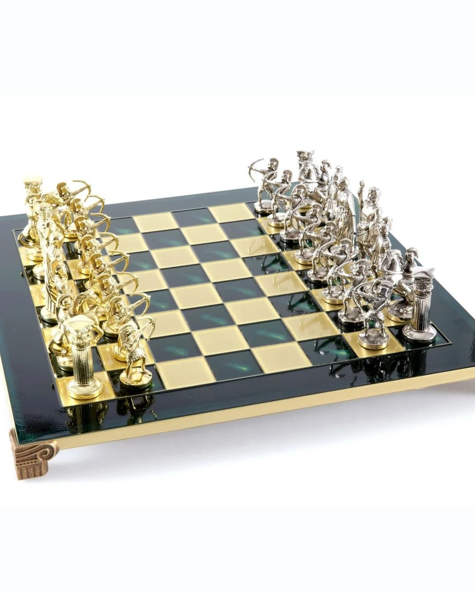 Luxury Archers ChessШахматы, лучники, зеленый, золото с серебром, 44х44 см, металл