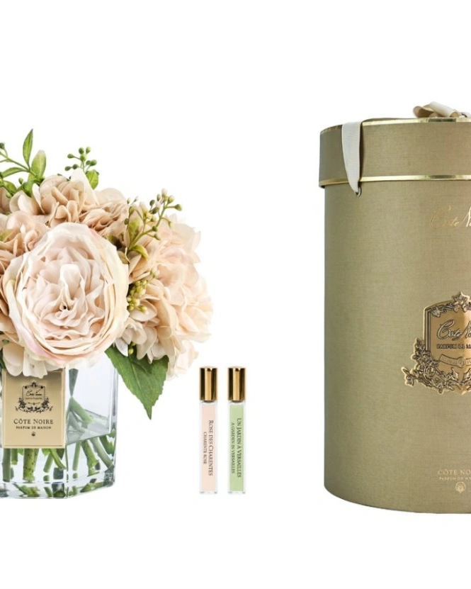 Букет гортензии с розами Cote Noire Classic bouquet Champagne, шампань, 2 спрея по 10 мл, 30 x 30 x