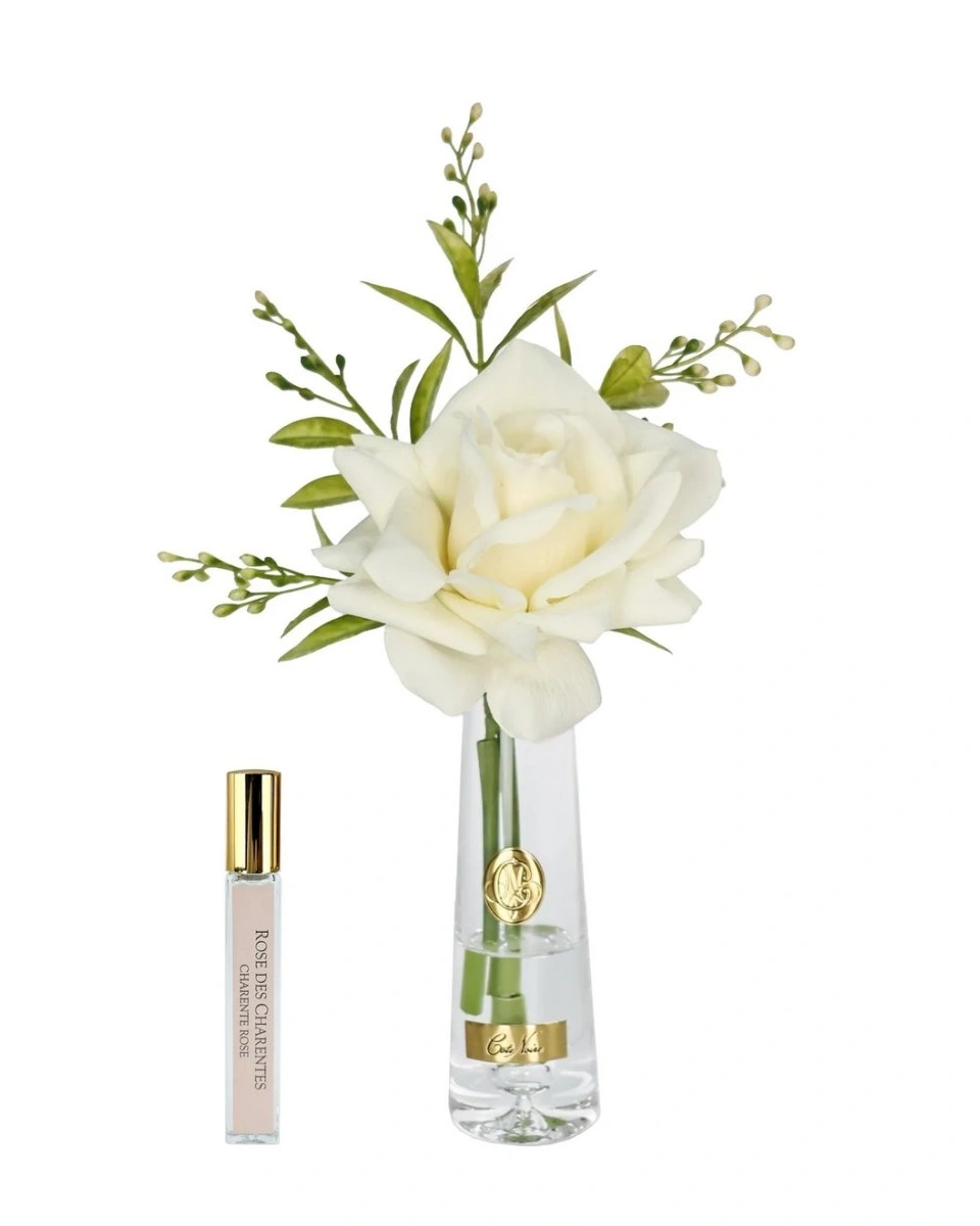 Summer rose Champagne goldРоза, цвет шампань, 1 спрей 15 мл, прозрачная ваза, золотой декор