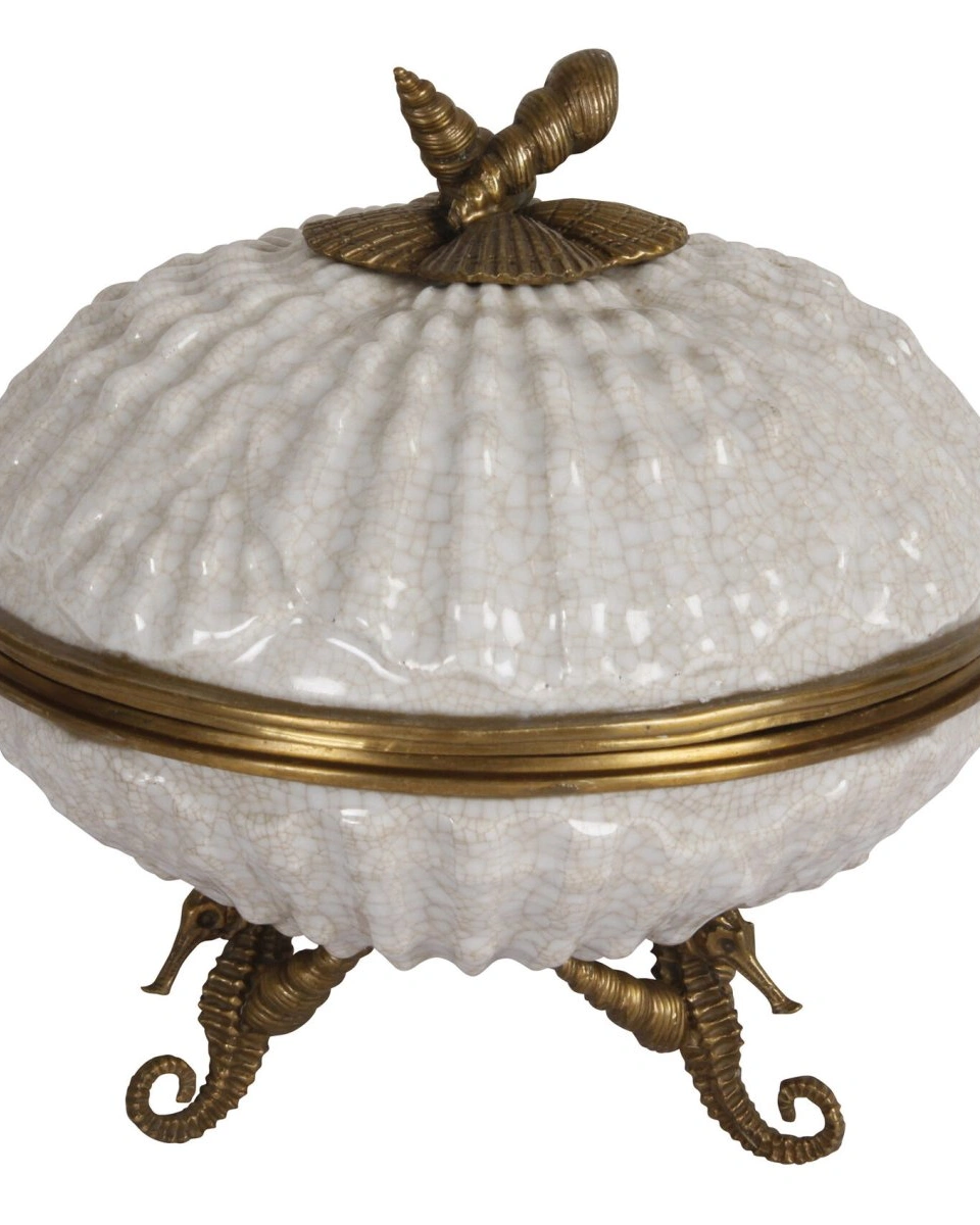 BOX ROUND SHELLШкатулка круглая в форме раковины, фарфор, бронза H: 15 cm | W: 18 cm | D: 18 cm