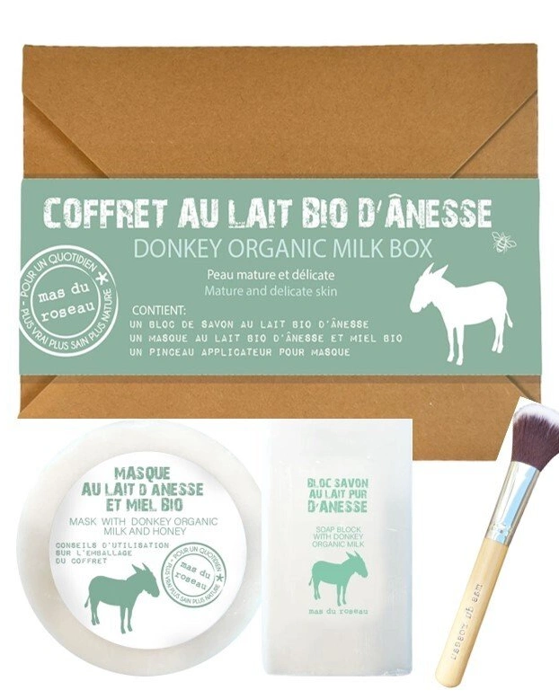 COFFRET LAIT D'ANESSE Набор 1 мыло твердое 130 гр, 1 мыло-маска для лица твердая 150 гр, кисточка
