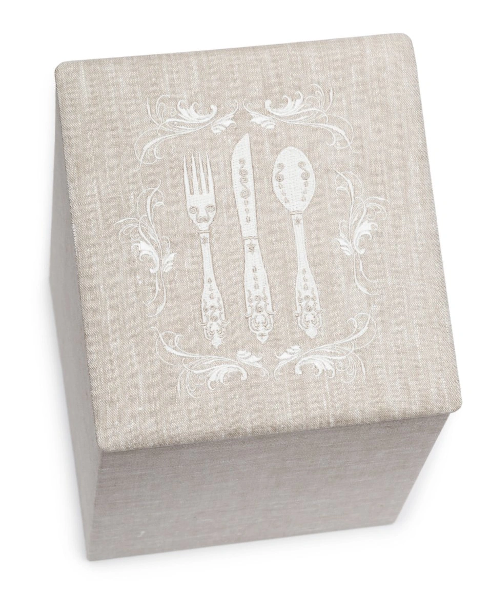 CUTLERY BOX Коробка для столовых приборов, 20/20/H.30, картон, лен с вышивкой