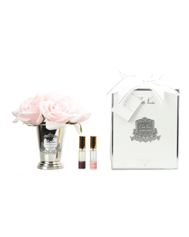 SEVEN ROSE French pink Букет роз цвет розовый , ваза металл, 2 спрея ВхШхД 21х17х17 см