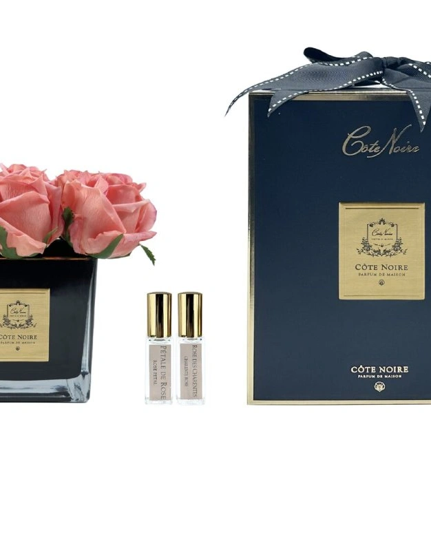 SQUARE 9 ROSE peachБукет 9 роз, цвет коралловый, квадратная черная ваза