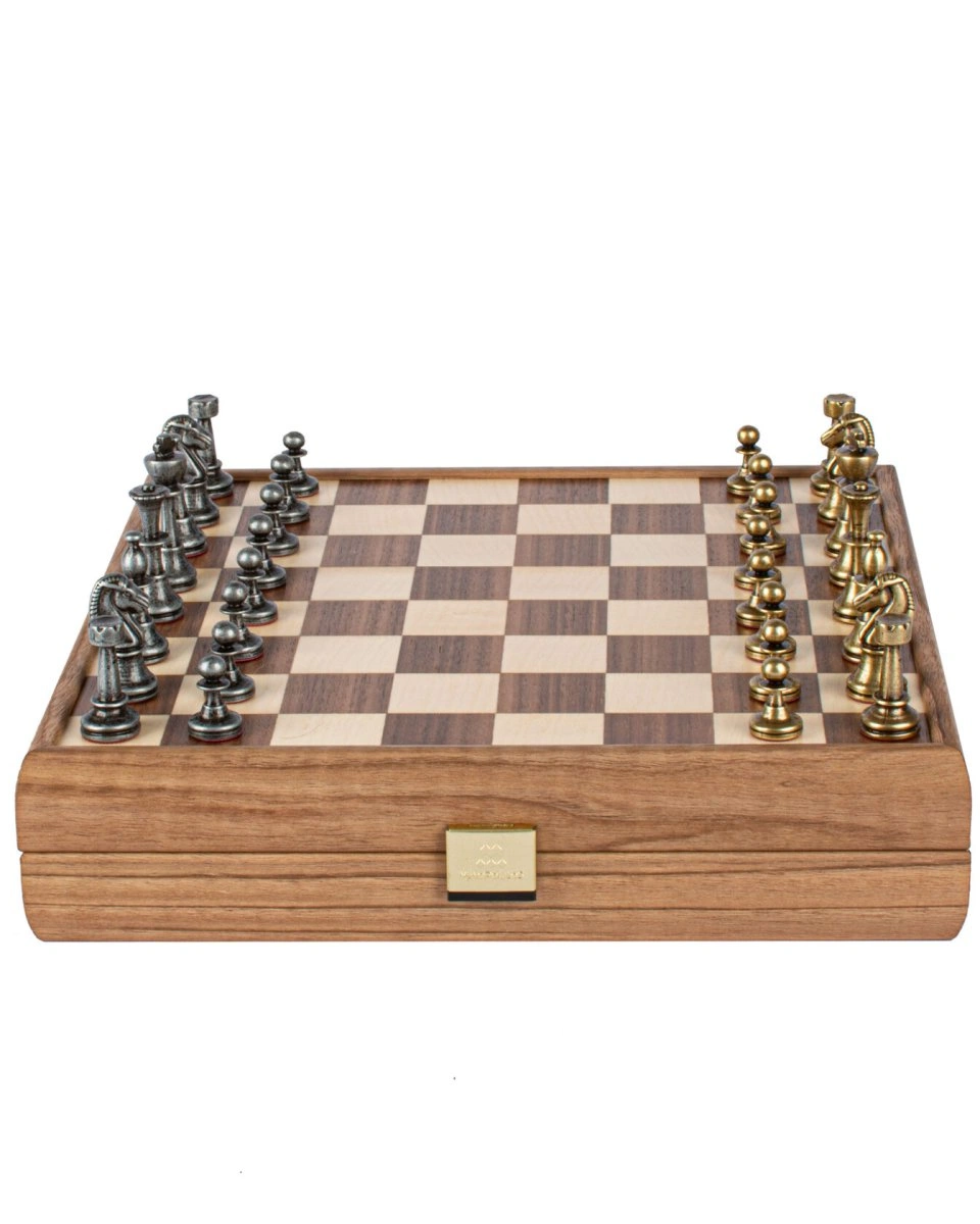 WOODEN CHESSШахматы классические, 27х27 см, фигуры металл, коробка дерево, рисунок орех + дуб