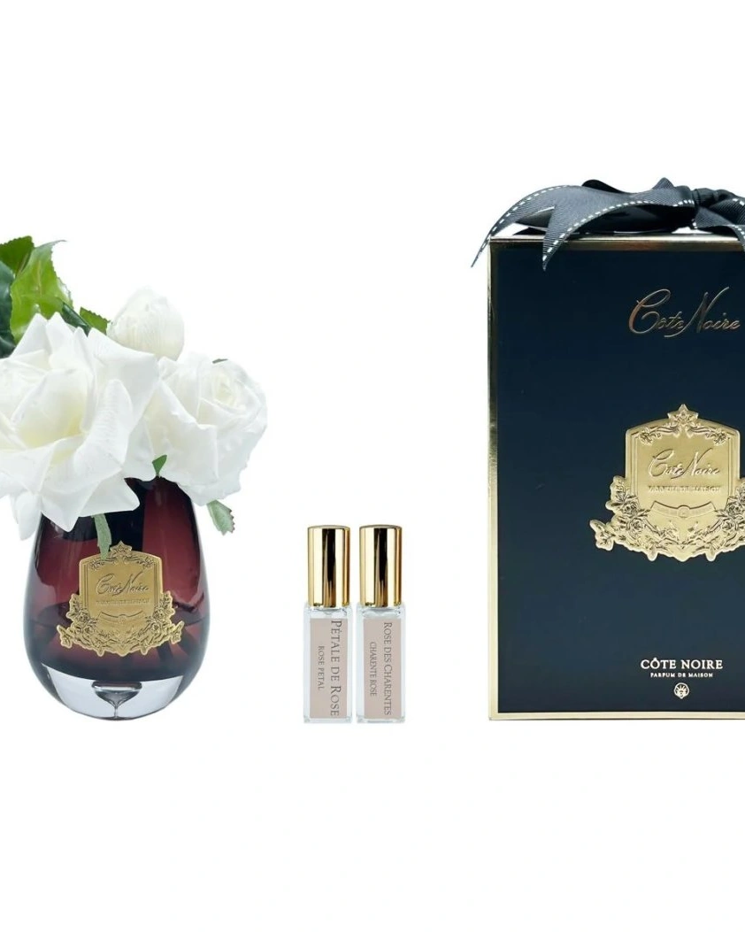 TEA ROSE ivory blackРоза, цвет слоновая кость, черная ваза, 2 спрея 5 мл ВхШхД 21х17х17 см
