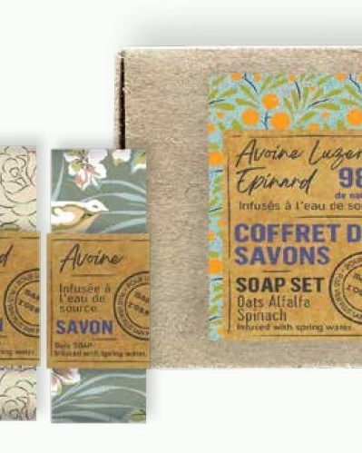 COFFRET 2 Мыло твердое, набор 3 шт*100 гр Avoine + Luzerne + Epinard