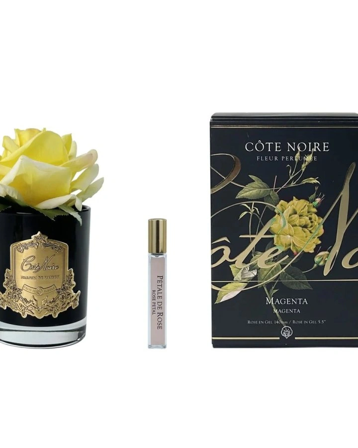 Роза-диффузор FRENCH ROSE YELLOW желтый черная ваза, 1 спрей 10 мл