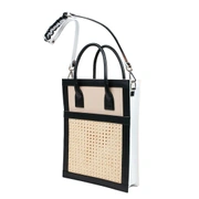 VIENNA SHOPPER BAG MEDIUM "Сумка бежево-белая, телячья кожа, декор из соломки, ремень с серебристо