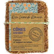CONES D'INCENSE Конусы ароматические для зажигания набор 6 шт, лаванда, роза, розмарин, латунная под