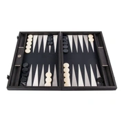 BACKGAMMON Нарды с боковыми стойками, 48x30см, эко-кожа, фон черный, рисунок белый и серы