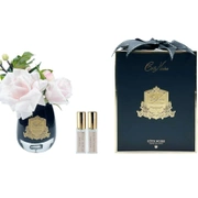 TEA ROSE French pinkБукет роза с гортензией, цвет розовый, черная ваза, золотой декор, 2 спрея 5 м