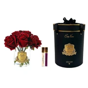 Red Rose Buds GOLD BadgeБукет из бутонов роз, цвет красный, прозрачная ваза, золотой декор