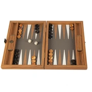 BACKGAMMONНарды с боковыми стойками, бежевый с серым, эко-кожа под страуса, 30x20 см, ручная работа