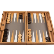 BACKGAMMONНарды с боковыми стойками, бежевый с серым, эко-кожа под страуса, 48x30 см, ручная работа
