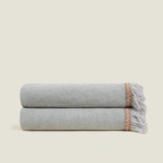 Плед Frati SOFT BAMBOO GRIGIO PERLA с тесьмой Matisse, серый с оранжевым, 160х200, бамбук 40% полиэ