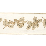 EMBR.HOLLY/BERRY RIBBON CRМ/GLD Лента с вышивкой, цвет кремовый с золотом шир 10см длина 5м