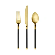 Столовые приборы VOGUE MAT GOLD 20, сталь 18/10, покрытие золото 24К, матовый, ручка черная, 24 шт.
