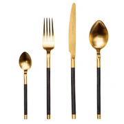 Столовые приборы VOGUE MAT GOLD 20, сталь 18/10, покрытие золото 24К, матовый, ручка черная, 24 шт.
