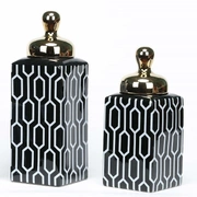LIDDED JAR 1Ваза с крышкой низкая, черно-белый, 10x10x26h, керамика