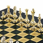 CLASSIC METAL CHESSШахматы классические, золото с серебром, зеленый, 28х28 см, металл