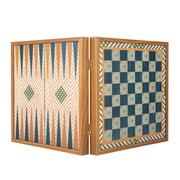 Chess/Backgammon/Ludo/Snakes Шахматы/нарды/лудо/змеи , цвет зеленый с синим, футляр дерево орех,