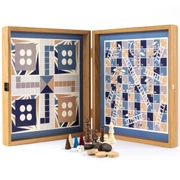 Chess/Backgammon/Ludo/Snakes Шахматы/нарды/лудо/змеи , цвет синий - футляр из орехового дерева