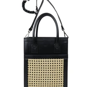 VIENNA SHOPPER BAG MEDIUM "Сумка черная телячья кожа, декор из соломки 25 х 32 х 7.5 см¶длина ручки