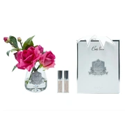 Букет TEA ROSE magenta clear, цвет ярко-розовый, прозрачная ваза, 2 спрея 5 мл ВхШхД 21х17х17 см
