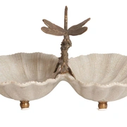 TWO BOWL STANDЧаша двойная в форме раковины со стрекозой, фарфор, бронза H: 14 cm | W: 25 cm | D: