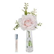Summer rose French Pink Silver Роза, розовый, 1 спрей 15 мл, прозрачная ваза, серебряный декор