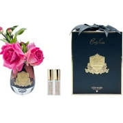 TEA ROSE MAGENTAБукет роза с гортензией, цвет ярко-розовый, черная ваза, золотой декор, 2 спрея 5