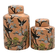 BIRDSВаза с крышкой низкая, коралловый, D18x22h, керамика