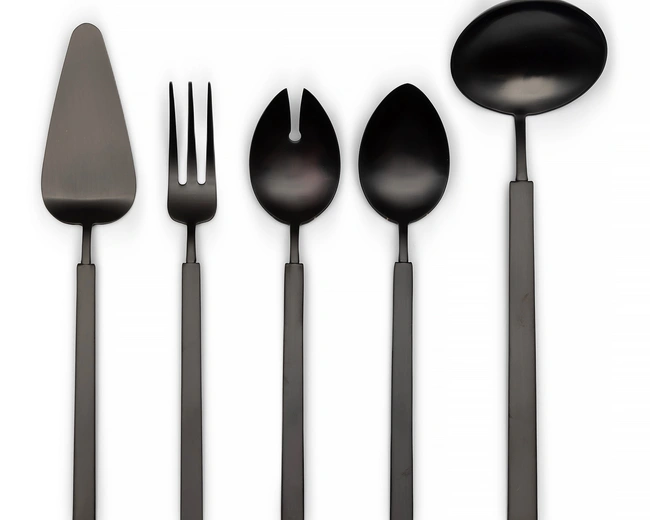 STICK SERVING SET BLACK Набор из 5 предметов , цвет черный (половник, сервировочные вилка, ложка, л