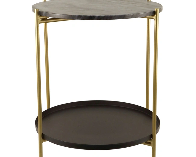 Столик, 46х46 Н 53см, столешница черный камень, нижний поднос переносной, металл цвет золото