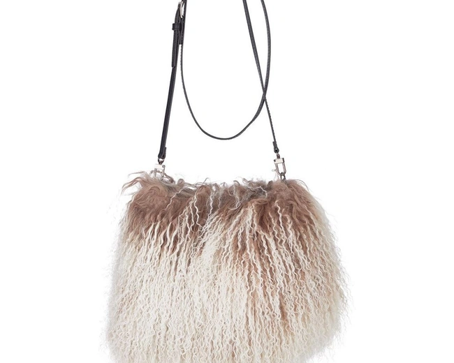 JASMIN MUFF BAG Taupe/Snow Сумка-муфта 19/26, бежевый с белым, козий мех 30/40